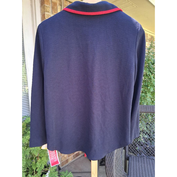 Women's Leslie Fay Petite 14P Navy Blue Red Striped 2-Piece Cardigan Set NWT - Picture 6 of 12